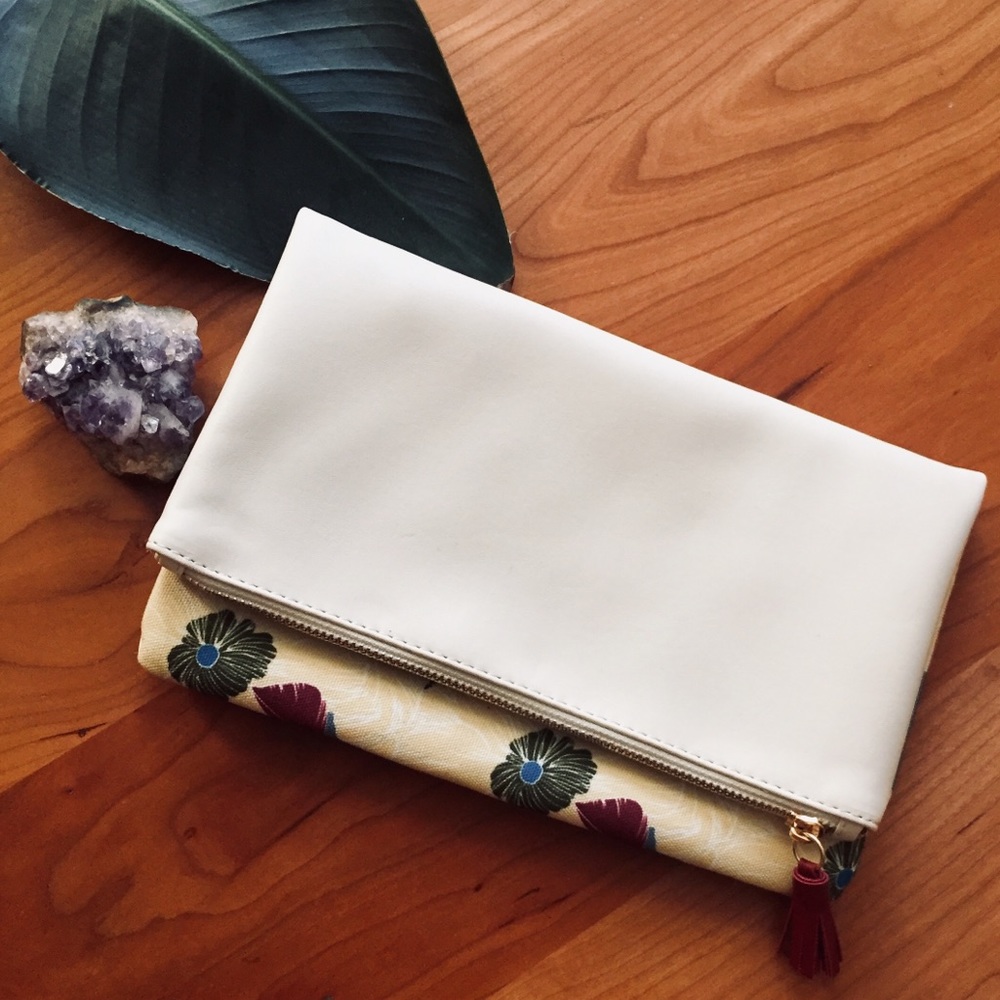 Floral & white leather clutch